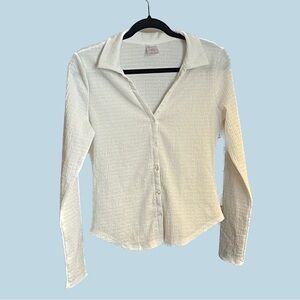 M Textured White Blouse Long Sleeve